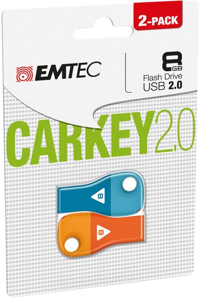 Emtec D300 USB 2.0 Car Key Flash Drive 8GB - Blue and Orange (2 Pack)