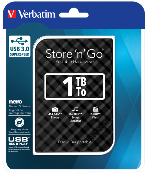 Verbatim 1TB Portable Hard Drive 2.5" USB 3.0 - Black