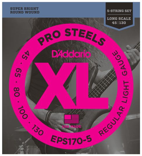D'Addario EPS170-5 ProSteels 5-String Long Scale Light Bass Guitar Strings - 45-130