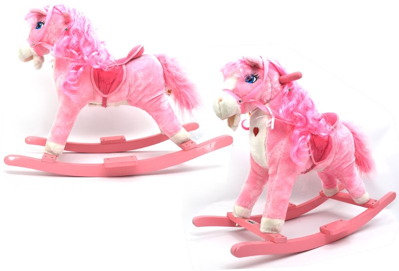 Ride-On Pink Rocking Horse With Sound And Wagging Tail