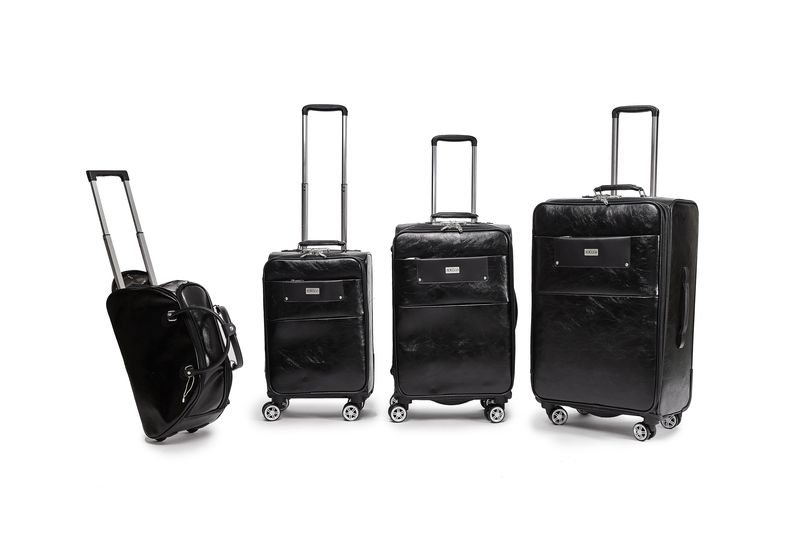 Hazlo 4 Piece PU Leather Vintage Trolley Luggage Bag Set Duffle Bag - Black
