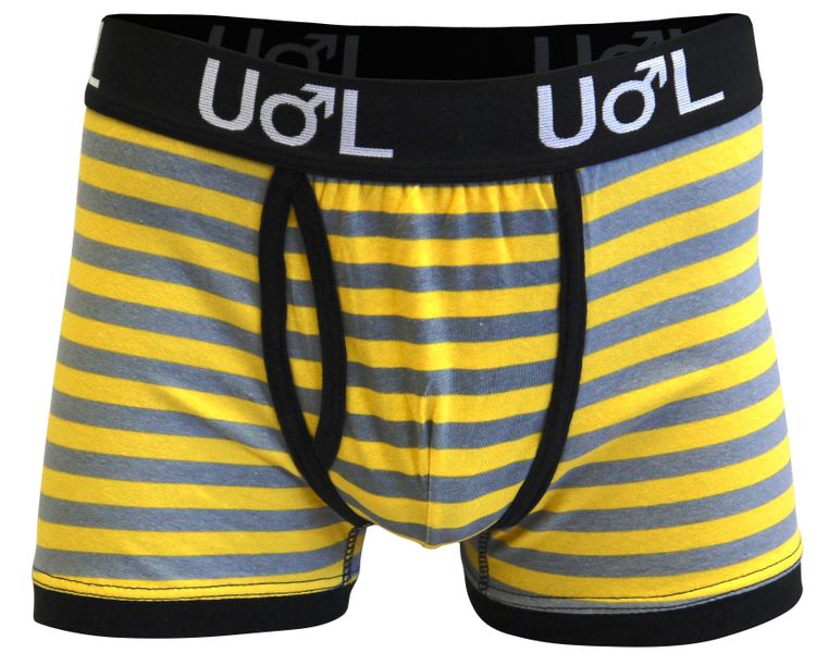 Undeez Men's Yellow &amp; Grey Striped Body Fit Boxer