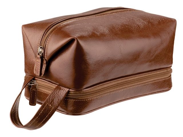 Adpel Mens Leather Toiletry Bag - Brown