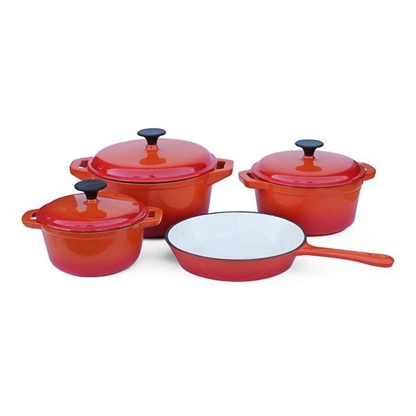 Fine Living 7 Piece Cast Iron Pot Set Double Orange 1002348 Buy