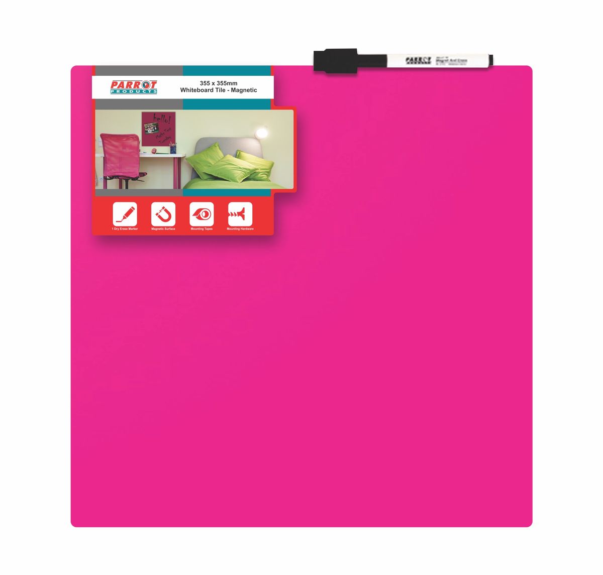 Parrot Whiteboard Tile 355 x 355mm Pink Shop Today. Get it