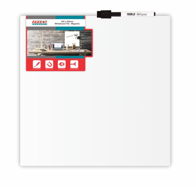 Parrot Whiteboard Tile Magnetic 355 x 355mm - White