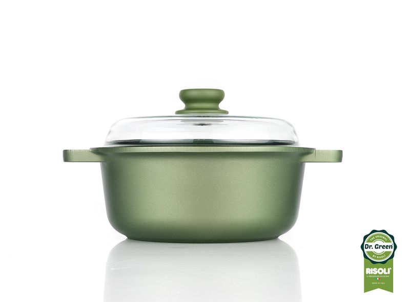 Risoli Dr Green Non-Stick Saucepot 24cm With Glasslid &amp; Silicone Pot Handles