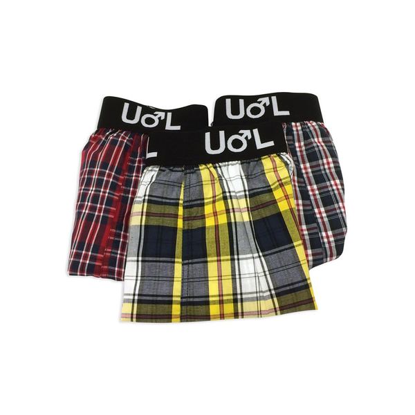 Undeez Online Men's Laid on Elastic Woven Boxers 3 Pack Red &amp; Yellow