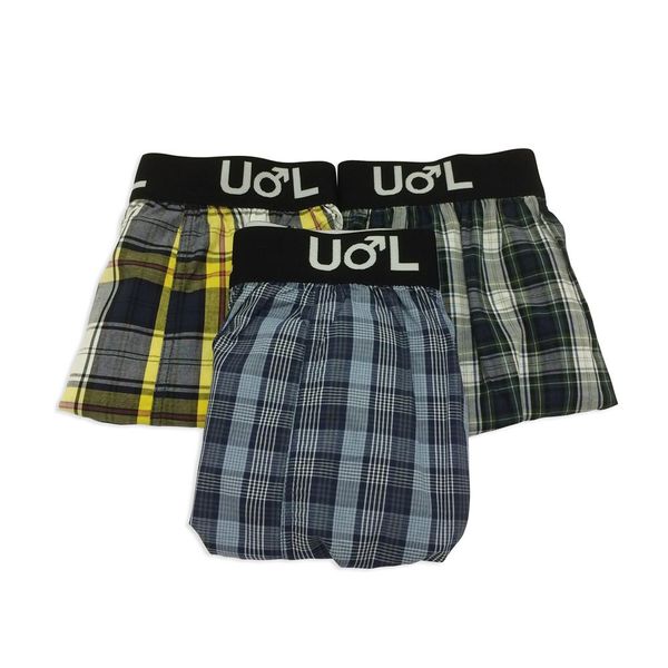 Undeez Online Men's Laid on Elastic Woven Boxers 3 Pack Greens &amp; Blues