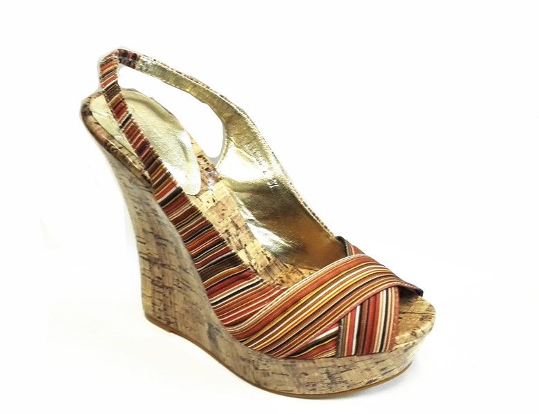 Lavanda Fuchsia Multi Colour Fabric Upper Wedge Sling Back - (Size: 8)AY100