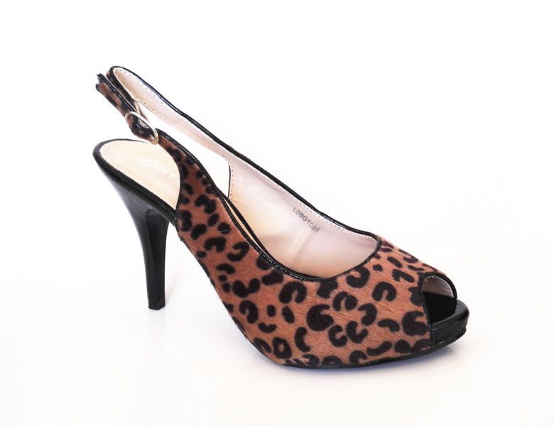 Lavanda Red Leopard Print Hair Peep Toe Sling Back Heel Platform - (Size: 8