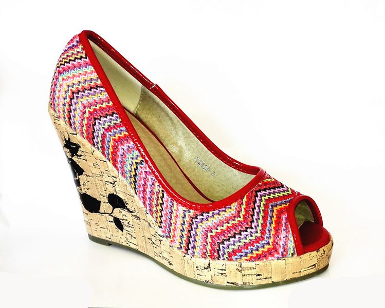 Lavanda Nude Zigzag Weave Pattern Peep Toe Platform Wedges - (Size: 8)TZ888