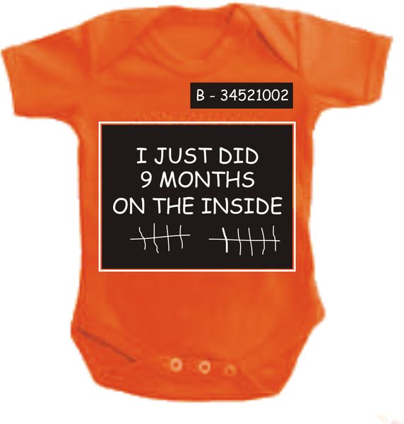 Noveltees 9 Months On The Inside Orange Baby Grow