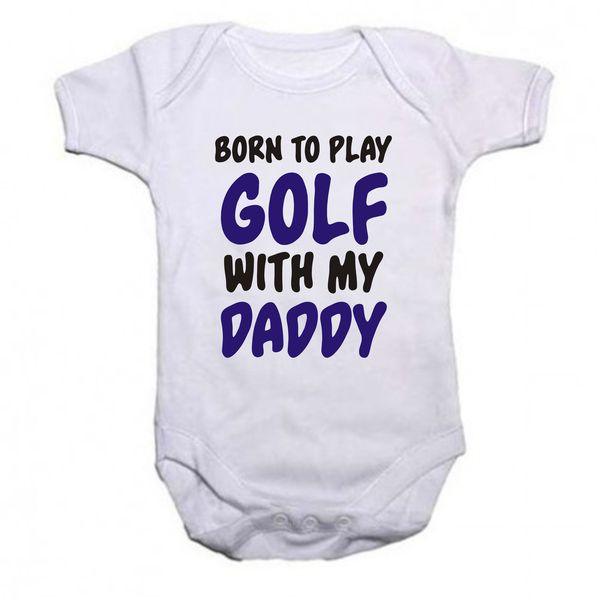 Noveltess Born to Play Golf with Daddy White Baby Grow