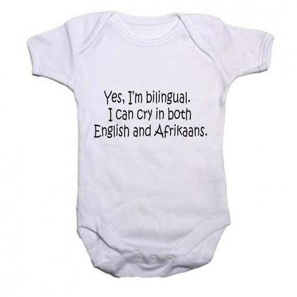 Noveltees Cry in English and Afrikaans Baby Grow