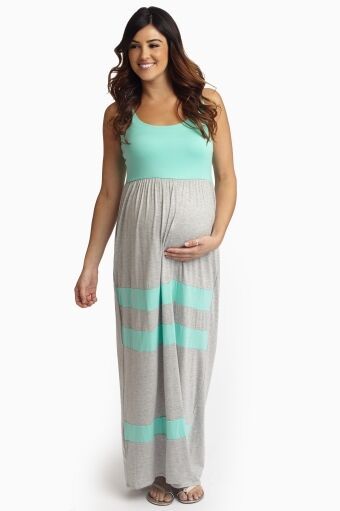 Absolute Maternity Striped Summer Maternity Dress - Grey and Mint
