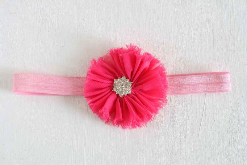 Elizabeth Elastic Headband - Light Pink Elastic with Dark Pink flower