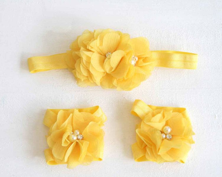 Baby Barefoot Sandals &amp; Headband Set - Yellow