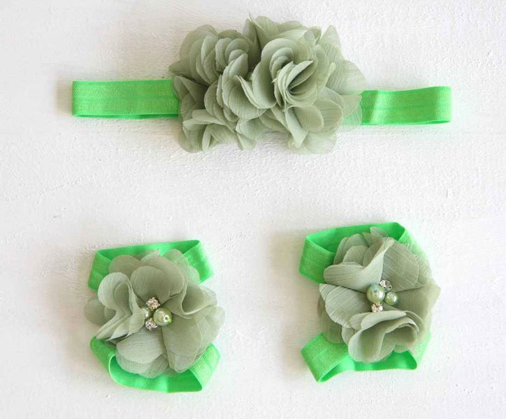 Baby Barefoot Sandals &amp; Headband Set - Red