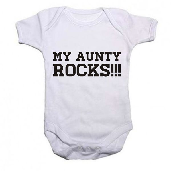 Noveltees My Aunty Rocks Short Sleeve Body Vest - White
