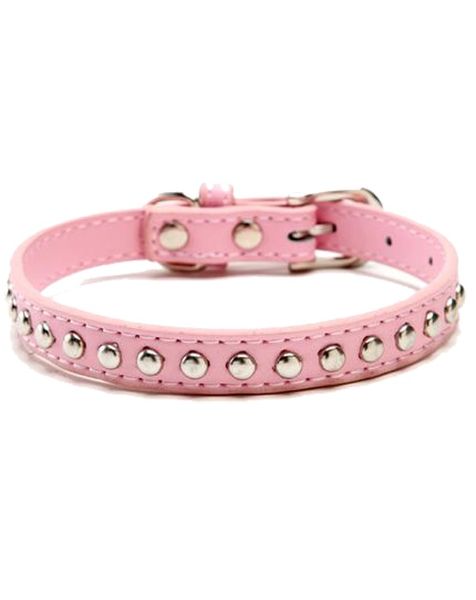 Doggie Hillfigher - Leather Stud Collar - Pink - Small