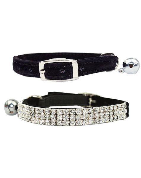 Doggie Hillfigher - Velvet Luxury Diamante Collar - Black - Extra-Small