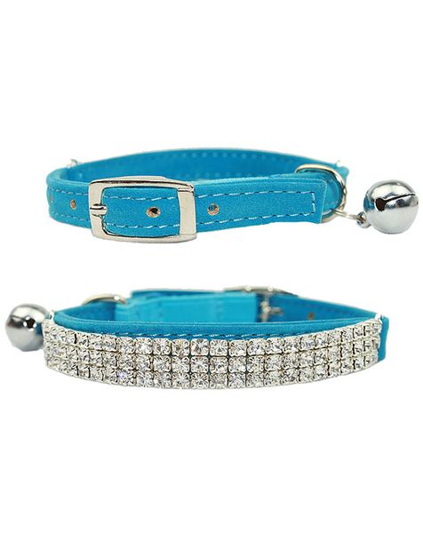 Doggie Hillfigher - Velvet Luxury Diamante Collar - Blue - Extra-Small