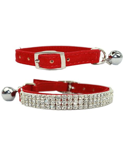 Doggie Hillfigher - Velvet Luxury Diamante Collar - Red - Extra-Small