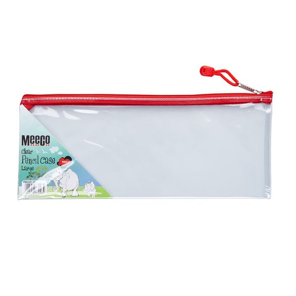 Meeco Clear Large (34cm) Pencil Bag - Red Zip