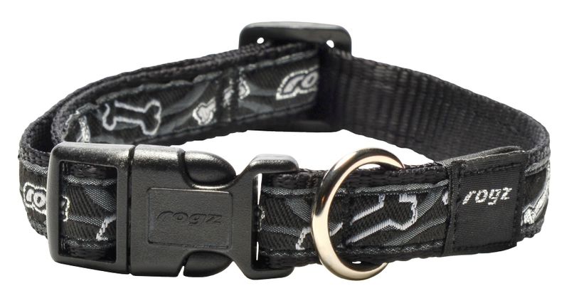 Rogz - Fancy Dress 16mm Dog Collar - Black Bone