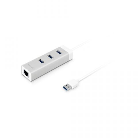 MACALLY - 3 port USB 3.0 hub with Gigabit Ethernet adapter (Aluminium)