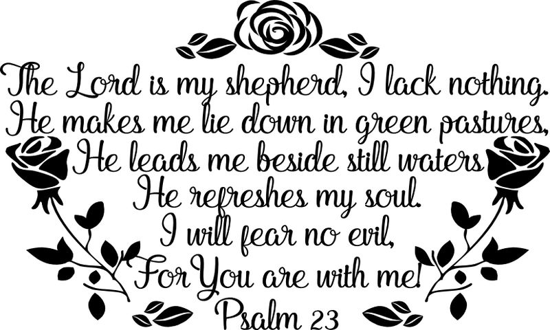 Vinyl Lady Decals Psalm 23 Roses Wall Art Sticker - Black