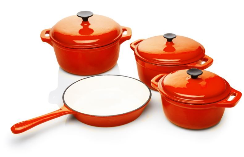 Rystel Seven Piece Cast Iron Enamel Cookware Pot Set Orange Shop
