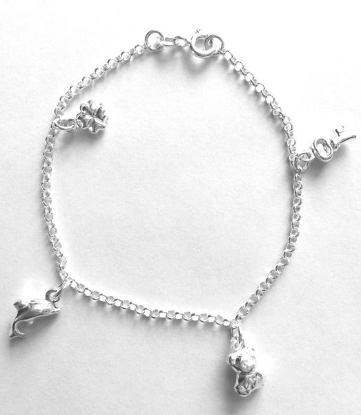 Miss Jewels Genuine 925 Sterling Silver 4- Charm Bracelet