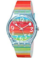 Swatch Ladies Quartz Rainbow Dial Plastic Watch - GS124 (Parallel Import)
