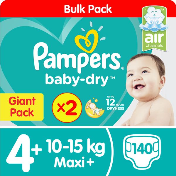 Pampers Baby Dry - Size 4+ Twin Giant - 2x70 Nappies