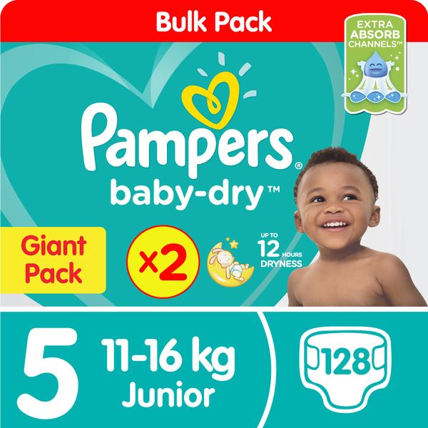 Pampers Baby Dry - Size 5 Twin Giant - 2x64 Nappies