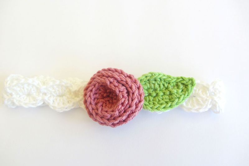 HandmadeCrochet Headband with Rose And a Leaf