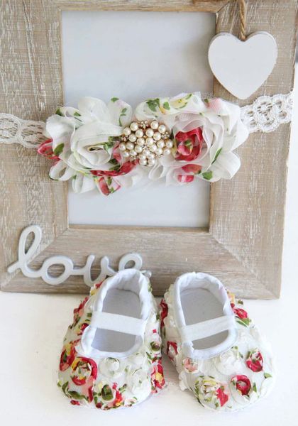 Rose Print Baby Shoes And Headband Set Rose Print
