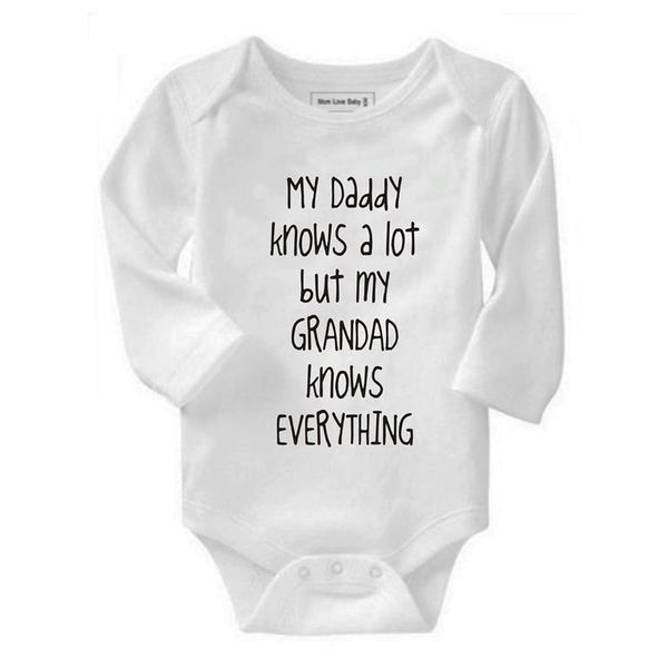 Noveltees My Daddy knows a Lot But My Grandad knows Everything Long Sleeve Baby Grow