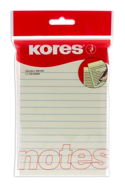 Kores Lined Adhesive Notes, 150 x 100mm, 100 Sheets, Pastel Yellow