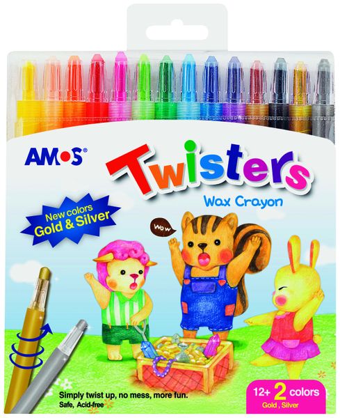 Amos 14 Twisters Rectractable Wax Crayons