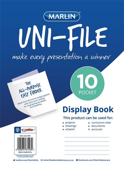 Marlin Uni-File A4 Soft Cover Display File - 10 Pocket (Set of 5)