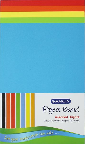 Marlin A4 Project Board 160gsm 100's - Assorted Bright