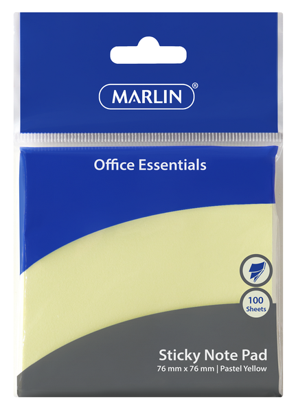 Marlin Sticky NotePad 76x76mm 100 Sheets Pastel Yellow - Pack of 12