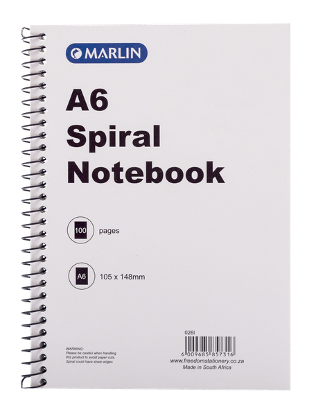 Marlin A6 100 Page Spiral Note Book (Single Book)