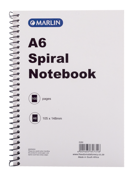Marlin A6 100 Page Spiral Note Book (12 Pack)