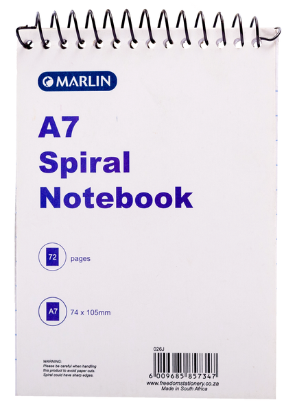 Marlin - Spiral Note Book - A7 - 72 Page - 12 pack