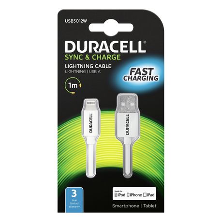 Duracell Fast Charging Lightning Sync & Charge Cable 1m - White | Buy  Online in South Africa 