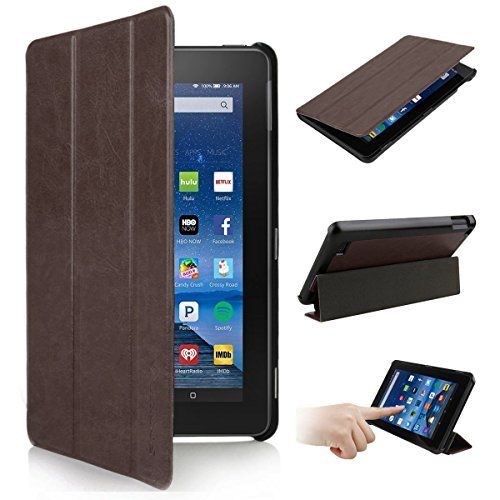Lightweight Slim-Shell Stand Leather Smart Case Cover for Amazon New Fire 7 inch Tablet 2015 Release - Coffee (parallel import)